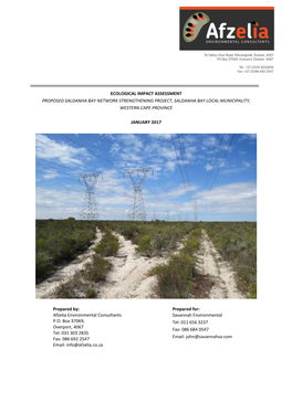 Ecological Impact Assessment Proposed Saldanha Bay Network Strengthening Project, Saldanha Bay Local Municipality, Western Cape Province