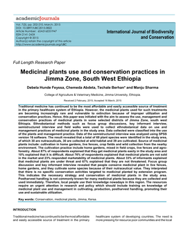Medicinal Plants Use and Conservation Practices in Jimma Zone, South West Ethiopia