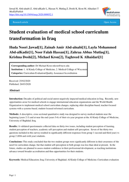 Student Evaluation of Medical School Curriculum Transformation in Iraq