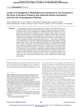 Levels of Prostaglandin E Metabolite And