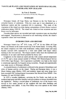 Vascular Plants and Vegetation of Motuopao Island, Northland, New Zealand