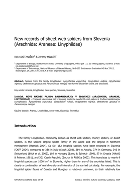 New Records of Sheet Web Spiders from Slovenia (Arachnida: Araneae: Linyphiidae)