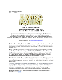 Over 95 Additional Artists Announced for Electric Forest 2017 June 22–June 25 and June 29–July 2