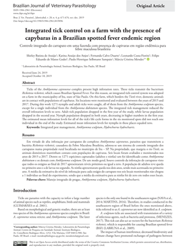 Integrated Tick Control on a Farm with the Presence of Capybaras in A