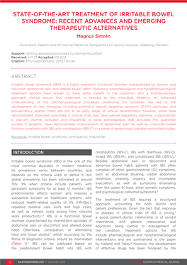 STATE-OF-THE-ART TREATMENT of IRRITABLE BOWEL SYNDROME: RECENT ADVANCES and EMERGING THERAPEUTIC ALTERNATIVES Magnus Simrén