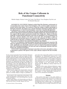 Role of the Corpus Callosum in Functional Connectivity