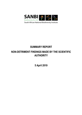 Summary Report Non-Detriment Findings Made by the Scientific Authority