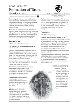 Formation of Tasmania Times & Processes Parks and Wildlife Service Tasmania