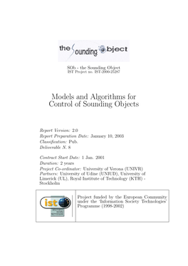 Models and Algorithms for Control of Sounding Objects