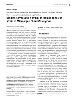 Biodiesel Production by Lipids from Indonesian Strain of Microalgae Chlorella Vulgaris