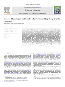 An Index of Limnological Conditions for Urban Wetlands of Bogotã¡ City, Colombia