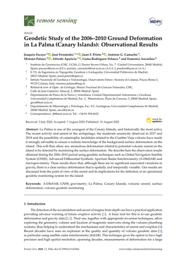 Geodetic Study of the 2006–2010 Ground Deformation in La Palma (Canary Islands): Observational Results