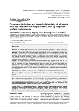 Process Optimization and Insecticidal Activity of Alkaloids from the Root Bark of Catalpa Ovata G