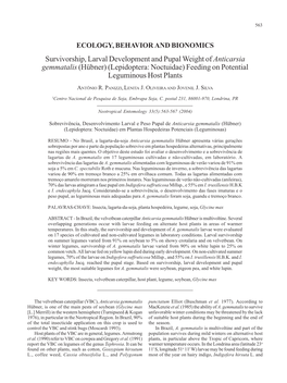 Survivorship, Larval Development and Pupal Weight of Anticarsia Gemmatalis (Hübner) (Lepidoptera: Noctuidae) Feeding on Potential Leguminous Host Plants