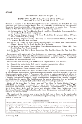 G.N. 882 Town Planning Ordinance (Chapter 131) DRAFT KUK PO, FUNG HANG and YUNG SHUE AU OUTLINE ZONING PLAN NO