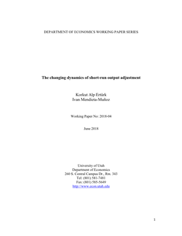 The Changing Dynamics of Short-Run Output Adjustment Korkut Alp Ertürk