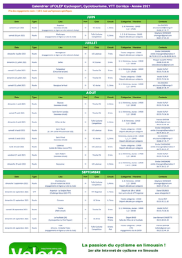 Calendrier Ufolep 19 Corrèze 2021