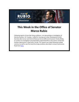 This Week in the Office of Senator Marco Rubio