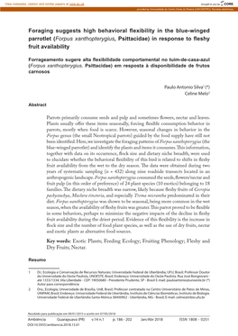 Forpus Xanthopterygius, Psittacidae) in Response to Fleshy Fruit Availability