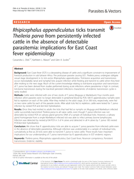 Rhipicephalus Appendiculatus Ticks Transmit Theileria Parva From