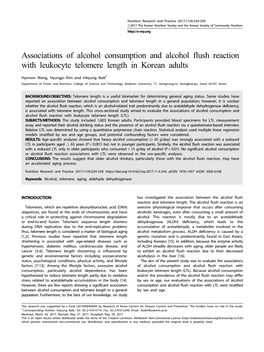 Associations of Alcohol Consumption and Alcohol Flush Reaction with Leukocyte Telomere Length in Korean Adults