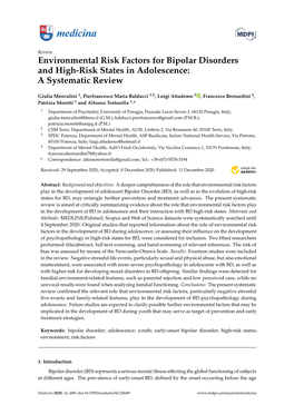 Environmental Risk Factors for Bipolar Disorders and High-Risk States in Adolescence: a Systematic Review