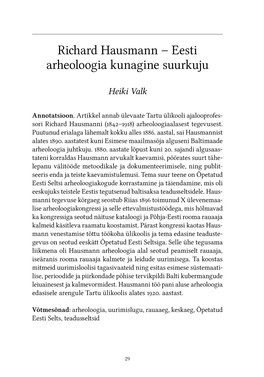 Richard Hausmann – Eesti Arheoloogia Kunagine Suurkuju