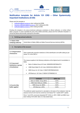 Notification by the Central Bank of Malta and the Malta Financial