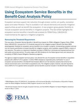 Using Ecosystem Service Benefits in the Benefit-Cost Analysis Policy