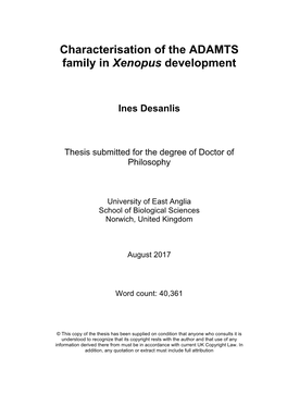 Characterisation of the ADAMTS Family in Xenopus Development