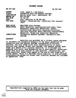 Automotive Fuel and Exhaust Systems. INSTITUTION Marine Corps Inst., Washington, DC