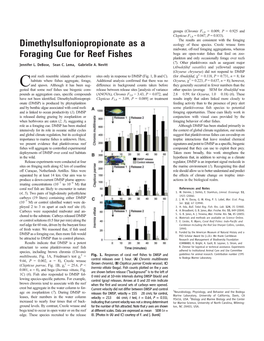 Dimethylsulfoniopropionate As a Foraging Cue for Reef Fishes