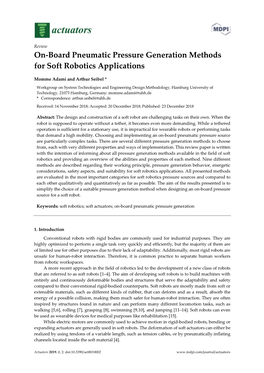 On-Board Pneumatic Pressure Generation Methods for Soft Robotics Applications