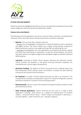 Lithium Uses and Markets