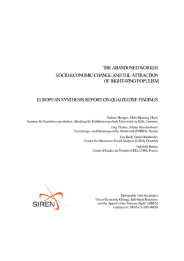 The Abandoned Worker Socio-Economic Change and the Attraction of Right-Wing Populism European Synthesis Report on Qualitative Findings