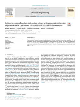 Minerals Engineering 125 (2018) 10–14