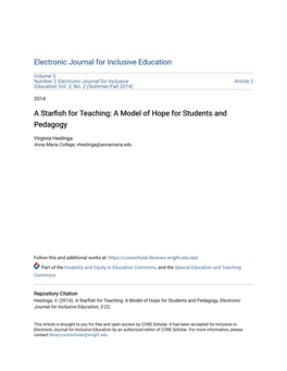 A Starfish for Teaching: a Model of Hope for Students and Pedagogy 1