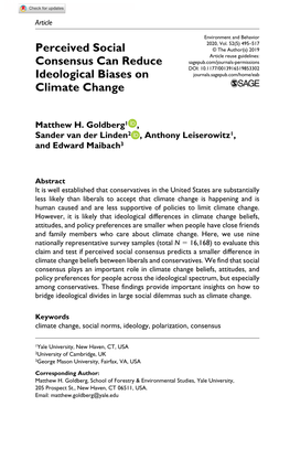 Perceived Social Consensus Can Reduce Ideological Biases on Climate Change