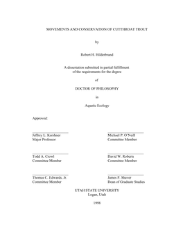 MOVEMENTS and CONSERVATION of CUTTHROAT TROUT by Robert