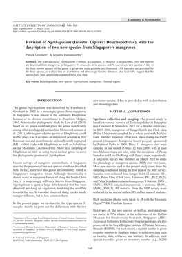 Revision of Ngirhaphium (Insecta: Diptera: Dolichopodidae), with the Description of Two New Species from Singapore’S Mangroves