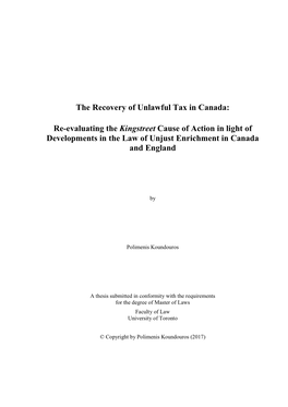 The Recovery of Unlawful Tax in Canada