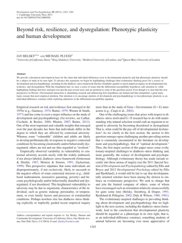 Phenotypic Plasticity and Human Development