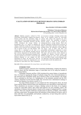 Calculation of Distance Between Drains Using Endrain Program