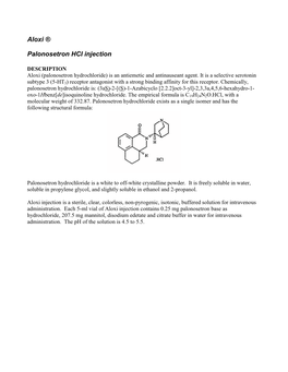 Aloxi ® Palonosetron Hcl Injection