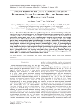 Natural History of the Gecko Hemidactylus Prashadi: Demography, Spatial Partitioning, Diet, and Reproduction in a Human-Altered Habitat