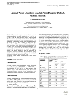 Ground Water Quality in Coastal Part of Guntur District, Andhra Pradesh
