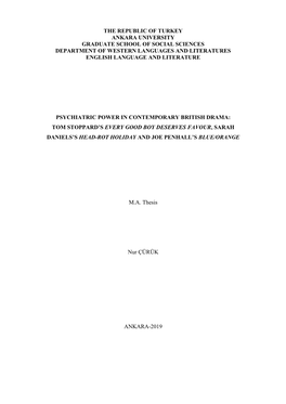 The Republic of Turkey Ankara University Graduate School of Social Sciences Department of Western Languages and Literatures English Language and Literature