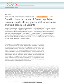 Genetic Characterization of Greek Population Isolates Reveals Strong Genetic Drift at Missense and Trait-Associated Variants