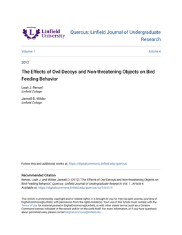 The Effects of Owl Decoys and Non-Threatening Objects on Bird Feeding Behavior