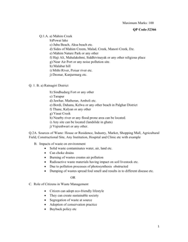 Maximum Marks: 100 QP Code-32366 Q.1.A. A) Mahim Creek B)Powai Lake C) Juhu Beach, Aksa Beach Etc. D) Sides of Mahim Creem, Malad, Creek, Manori Creek, Etc